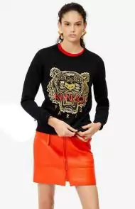 kenzo sweat col rond broderie devant coton gold tiger gilr mode